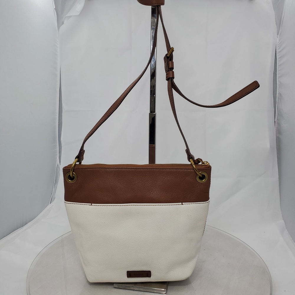 Fossil Keely Brown/Bone Leather Small Crossbody Bag Grommet Colorblock ZB4933
